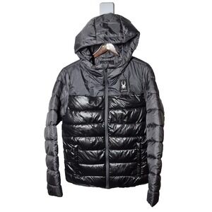 Spyder Polar Jacket Mens S Gray/ Black Hooded Puffer‎ ThermaWEB Water Resistant